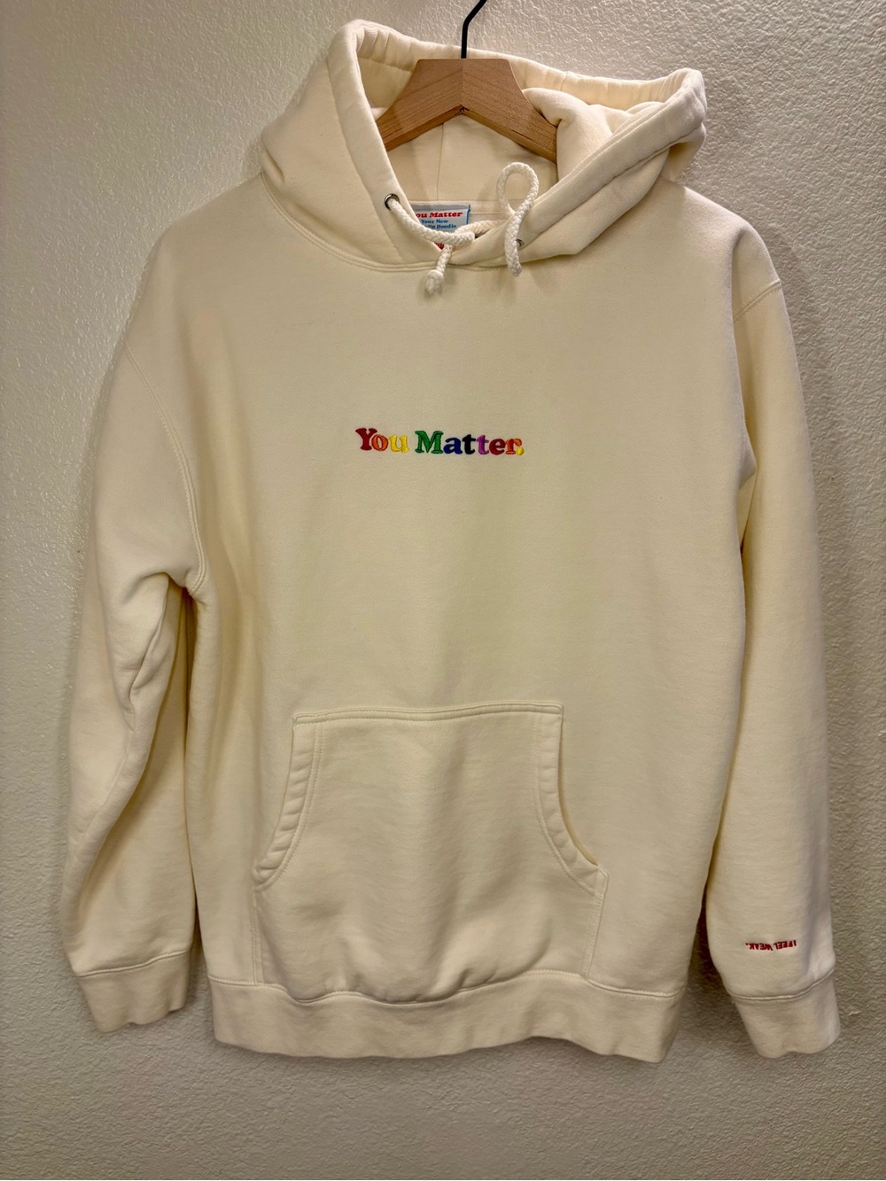 You Matter Embroidered Cream Hoodie Medium Positive Mental Health Sweatshirt